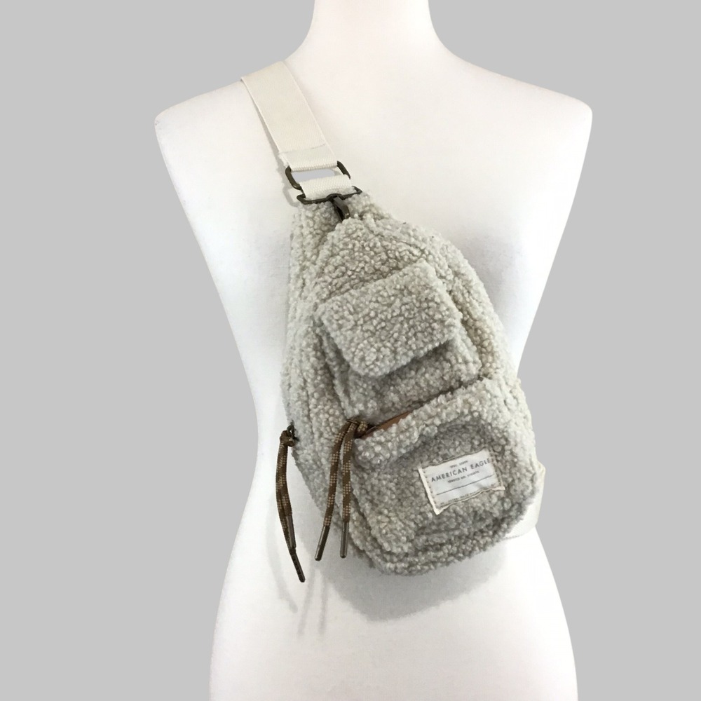 American Eagle Sherpa Fleece Sling Bag Cream Off White Crossbody
